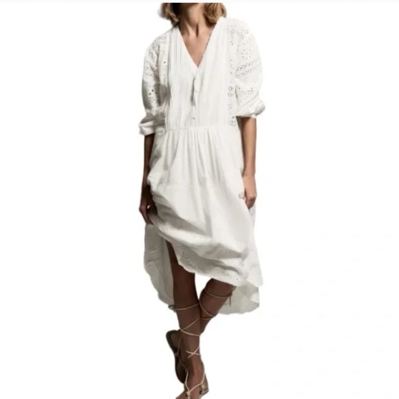 Zara Dresses & Skirts - Zara The Mariah white boho long sleeves eyelet cotton embroidered maxi dress NWT